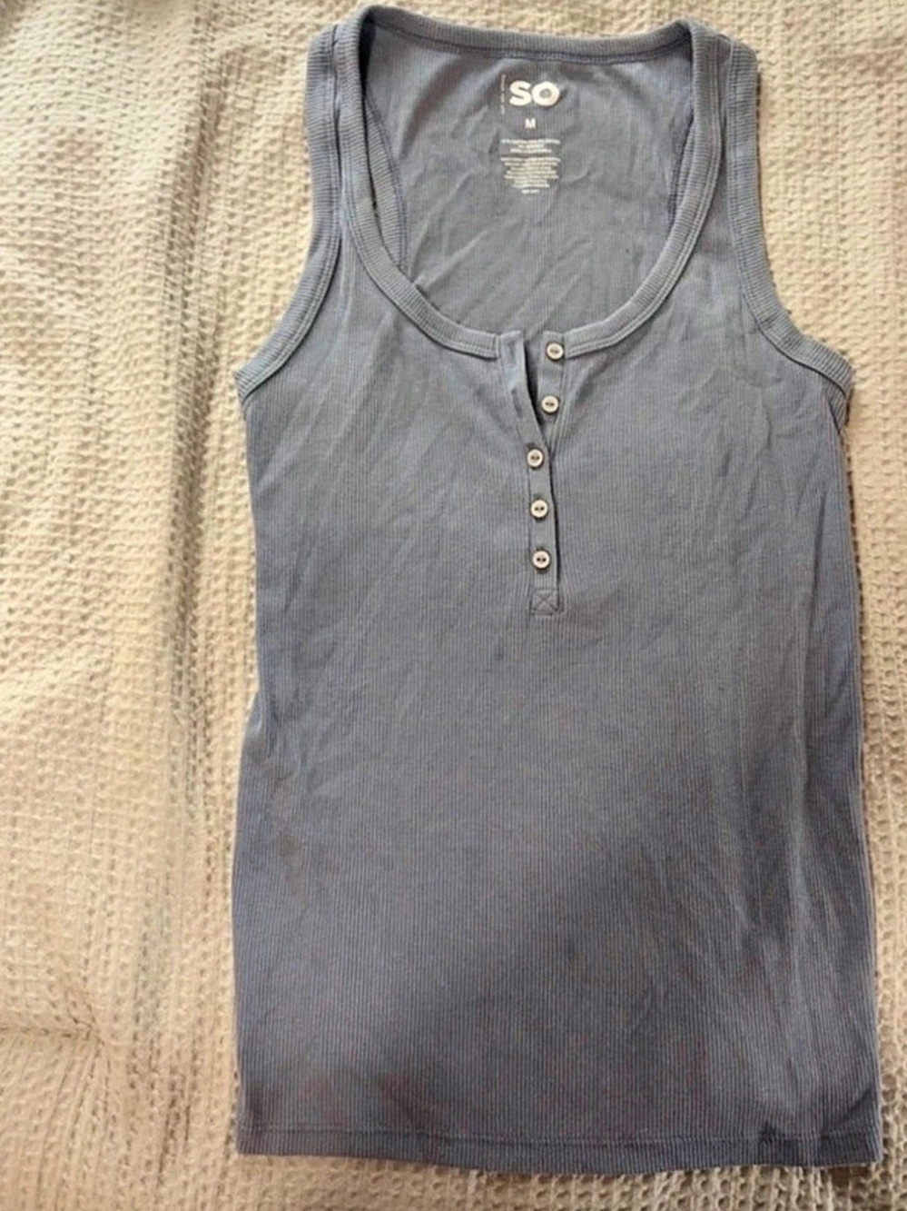 SO Ribbed Henley Tank Top Periwinkle Medium